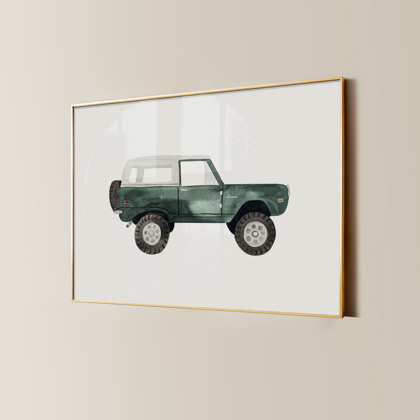 Vintage Green Ford Bronco Watercolor Art Print