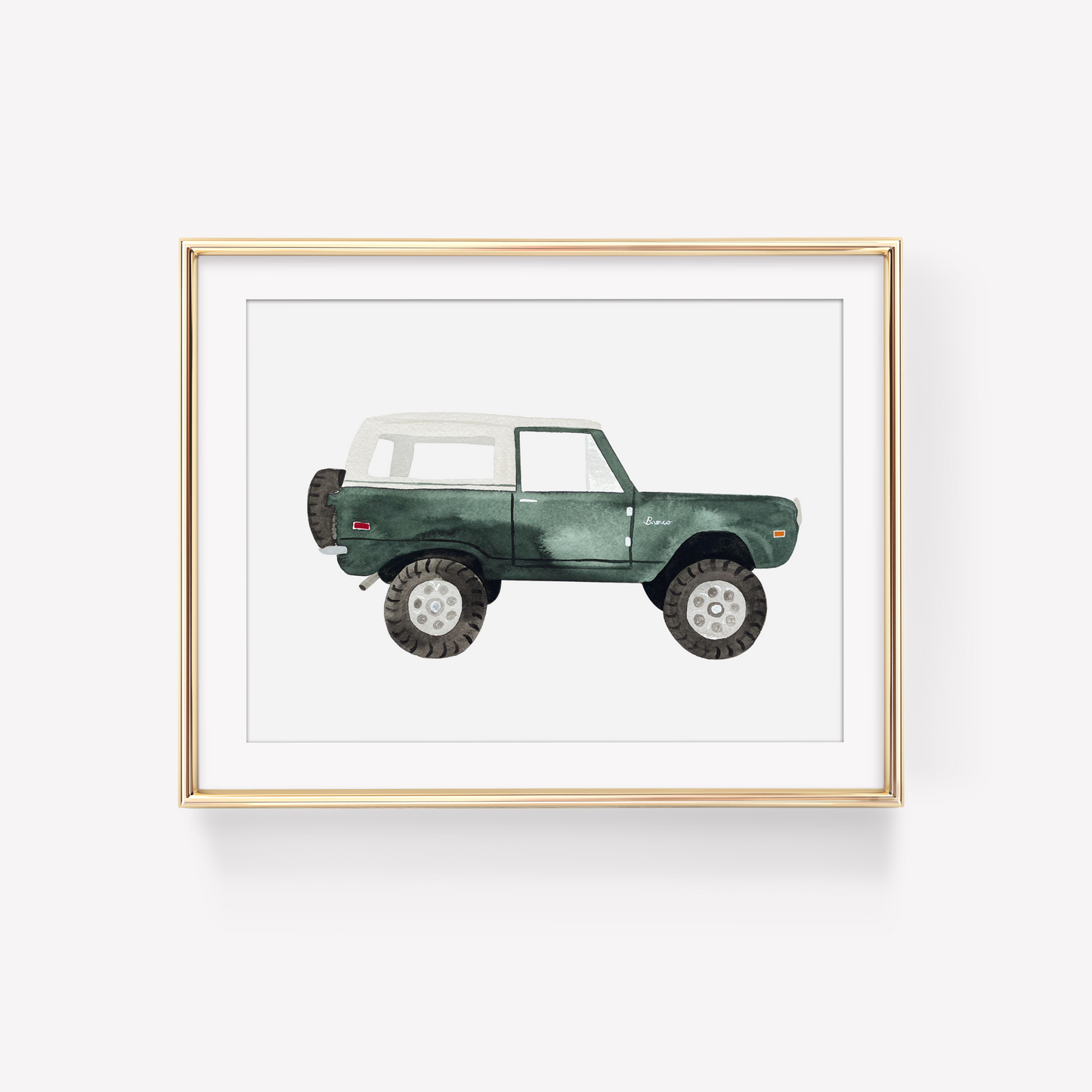 Vintage Green Ford Bronco Watercolor Art Print