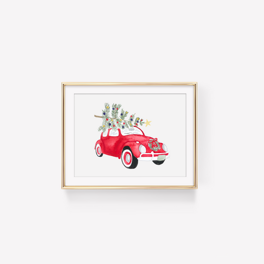 Vintage Car Christmas Art Print