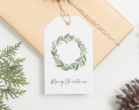 Merry Christmas Wreath Gift Tags