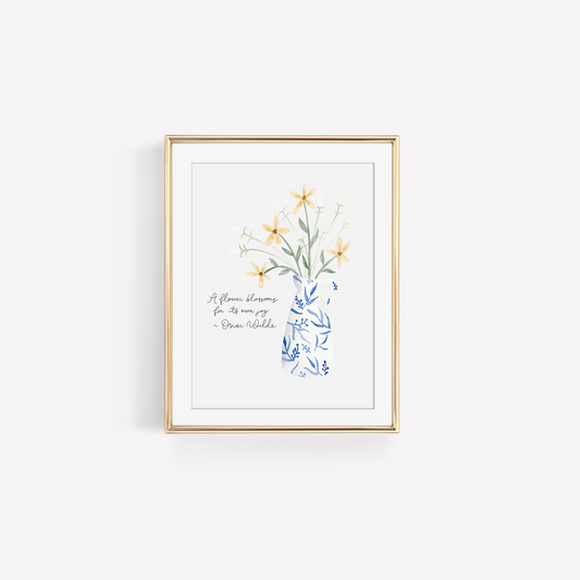 Blue and White Ginger Jar Bouquet With Quote Art Print