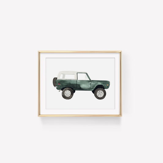 Vintage Green Ford Bronco Watercolor Art Print