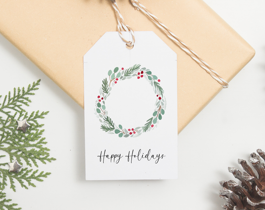 Happy Holidays Wreath Gift Tags