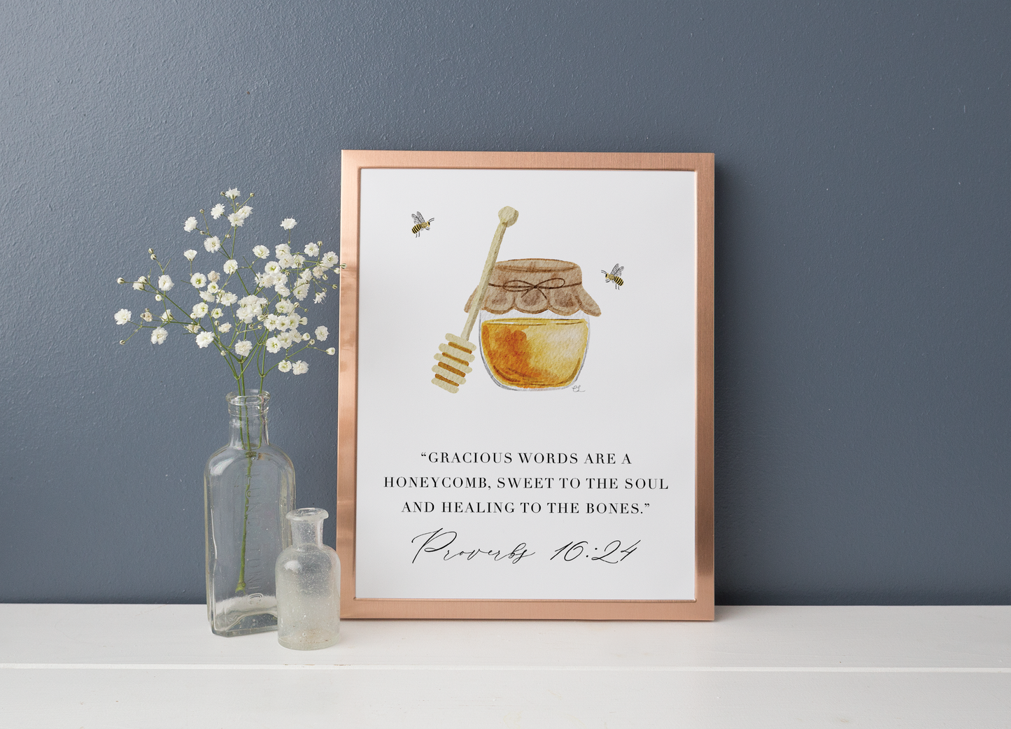 Digital Download Proverbs 16:24 Honey Bee Verse Art Print