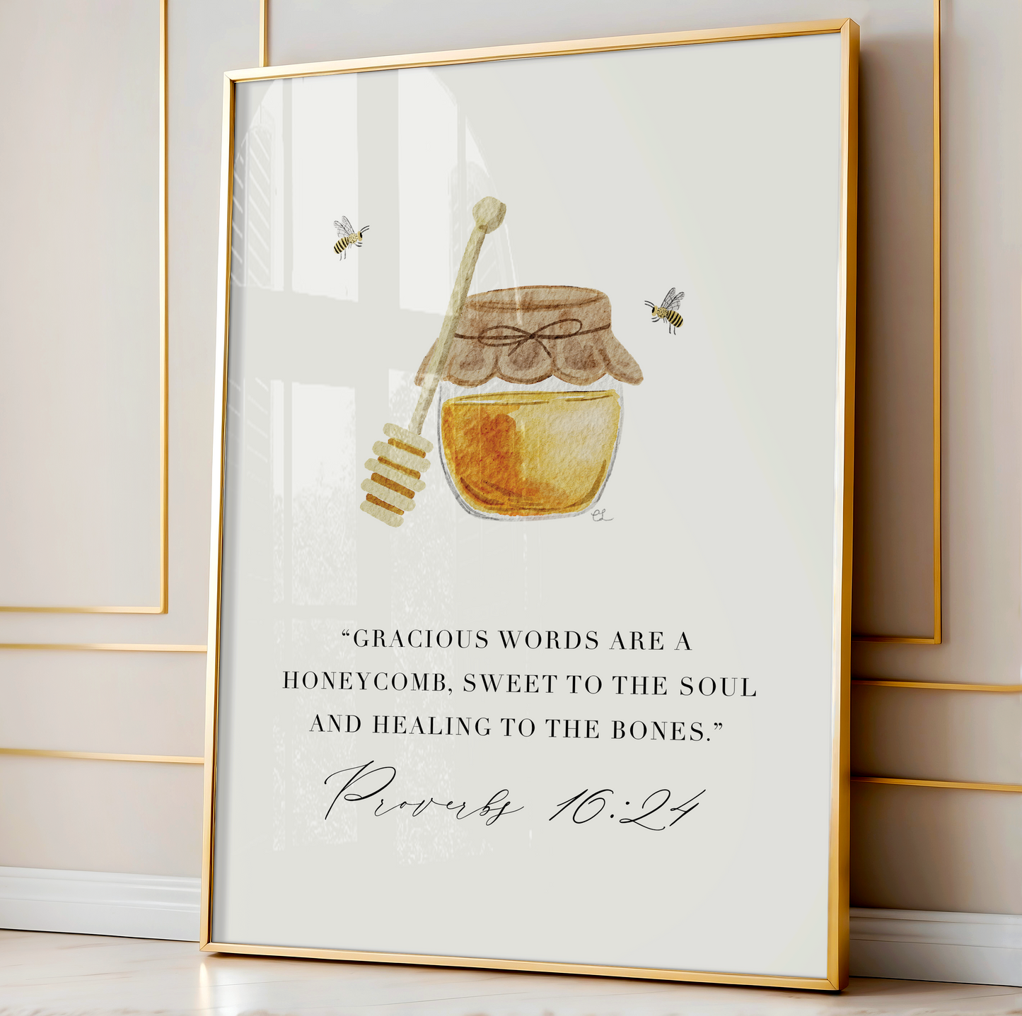 Digital Download Proverbs 16:24 Honey Bee Verse Art Print