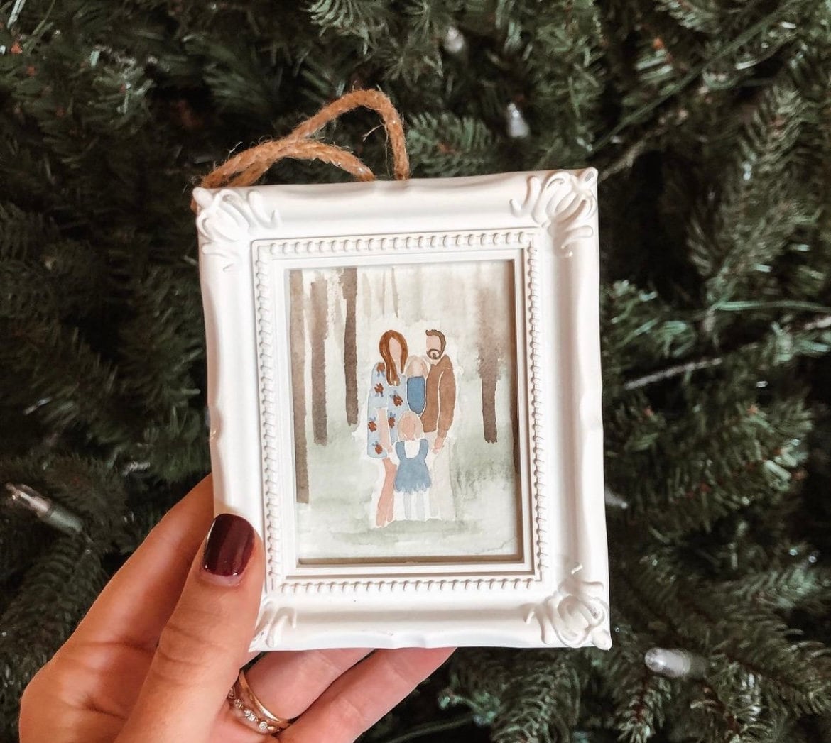 Hand-Painted Watercolor Ornament in Mini Frame