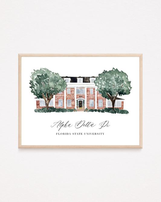 Custom Sorority House Watercolor Painting