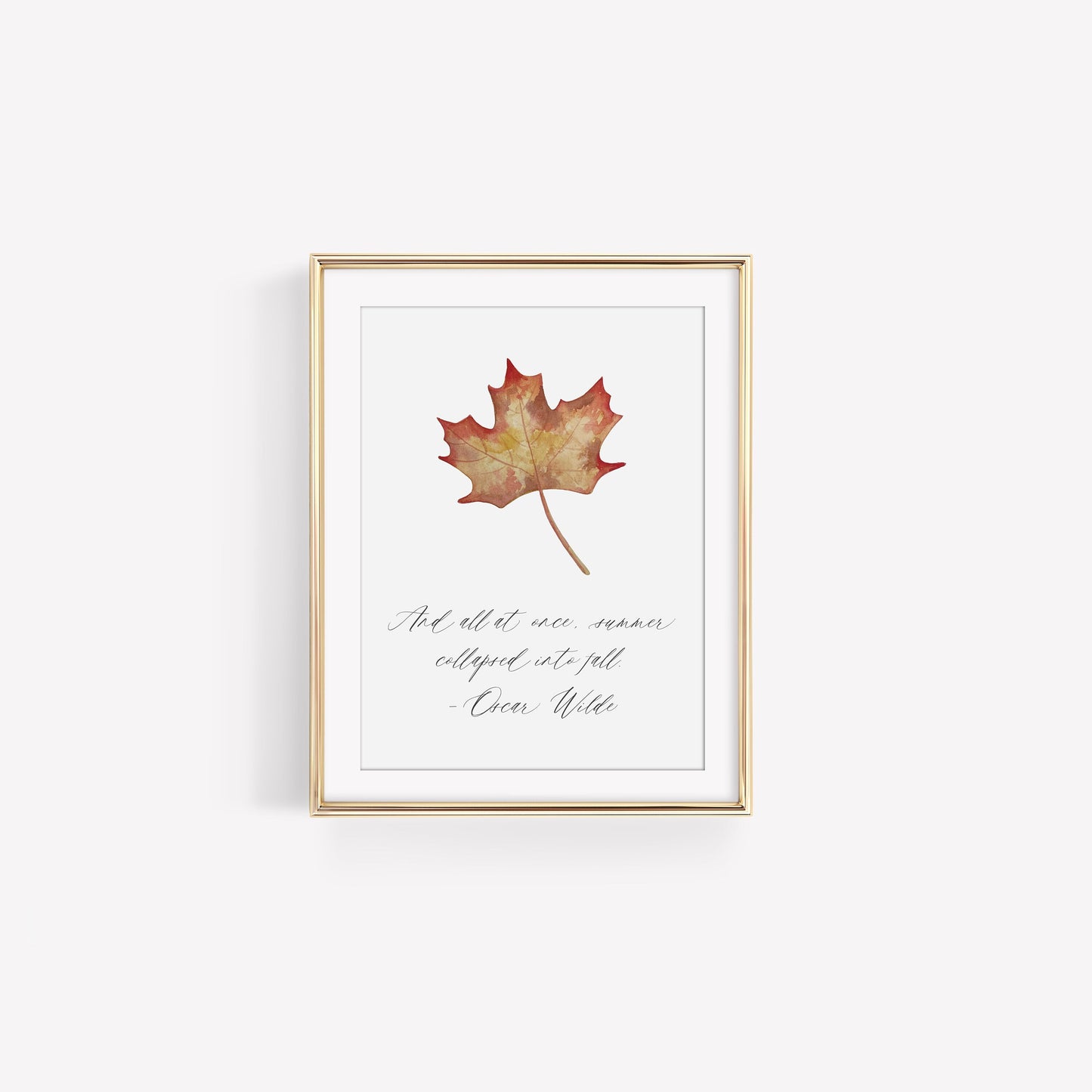 Gold Maple Leaf with Oscar Wilde Quote Art Print