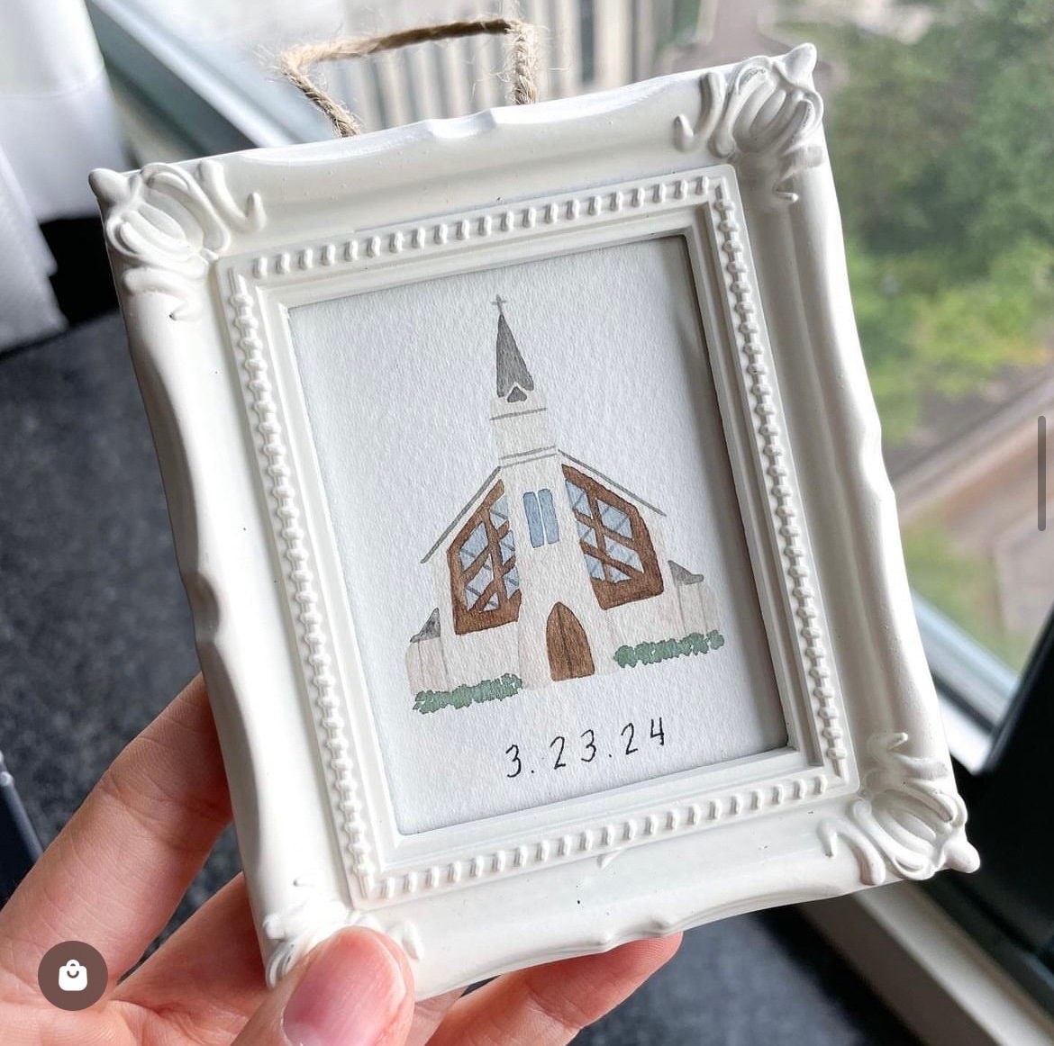 Hand-Painted Watercolor Ornament in Mini Frame