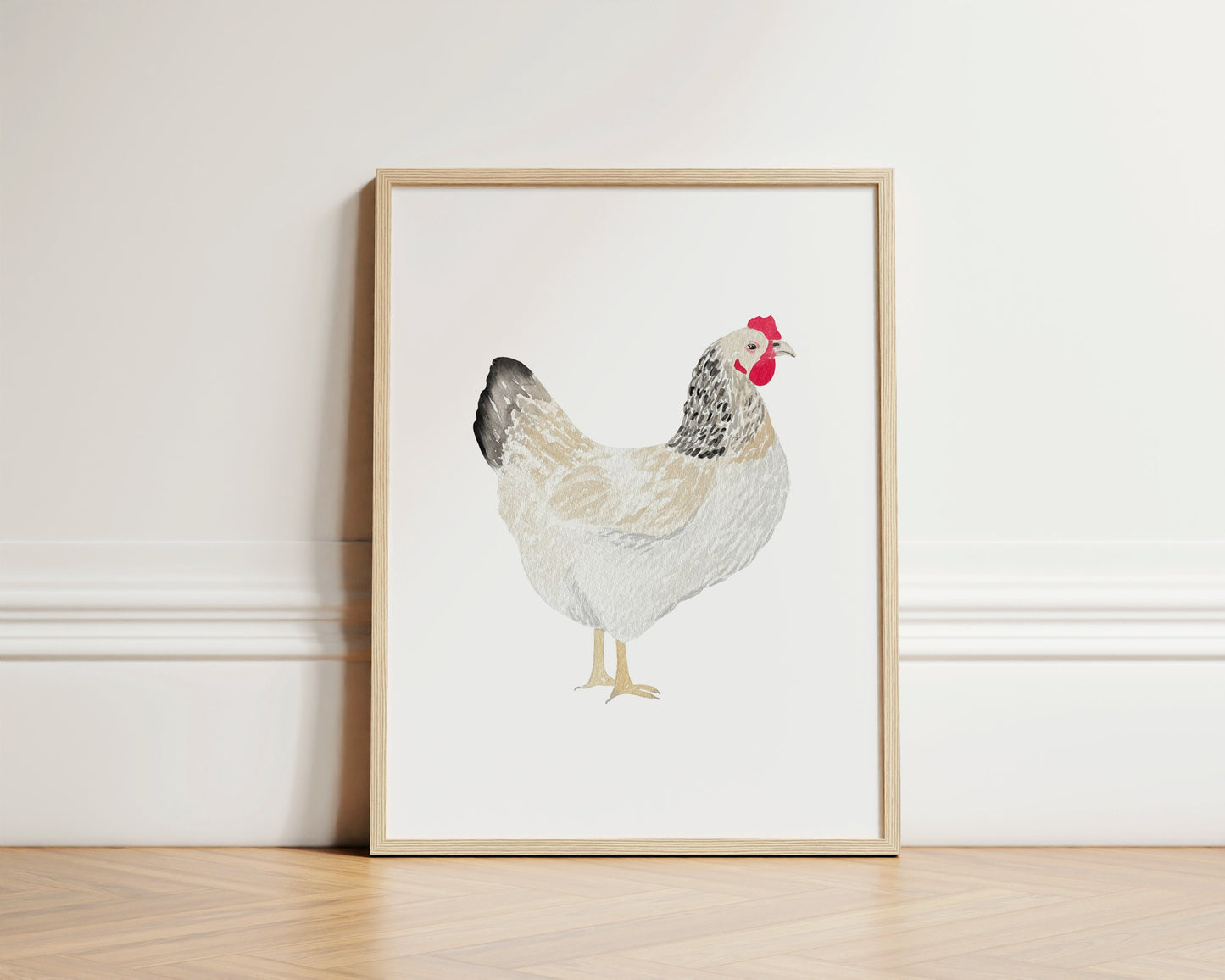 Digital Download White and Brown Chicken Watercolor