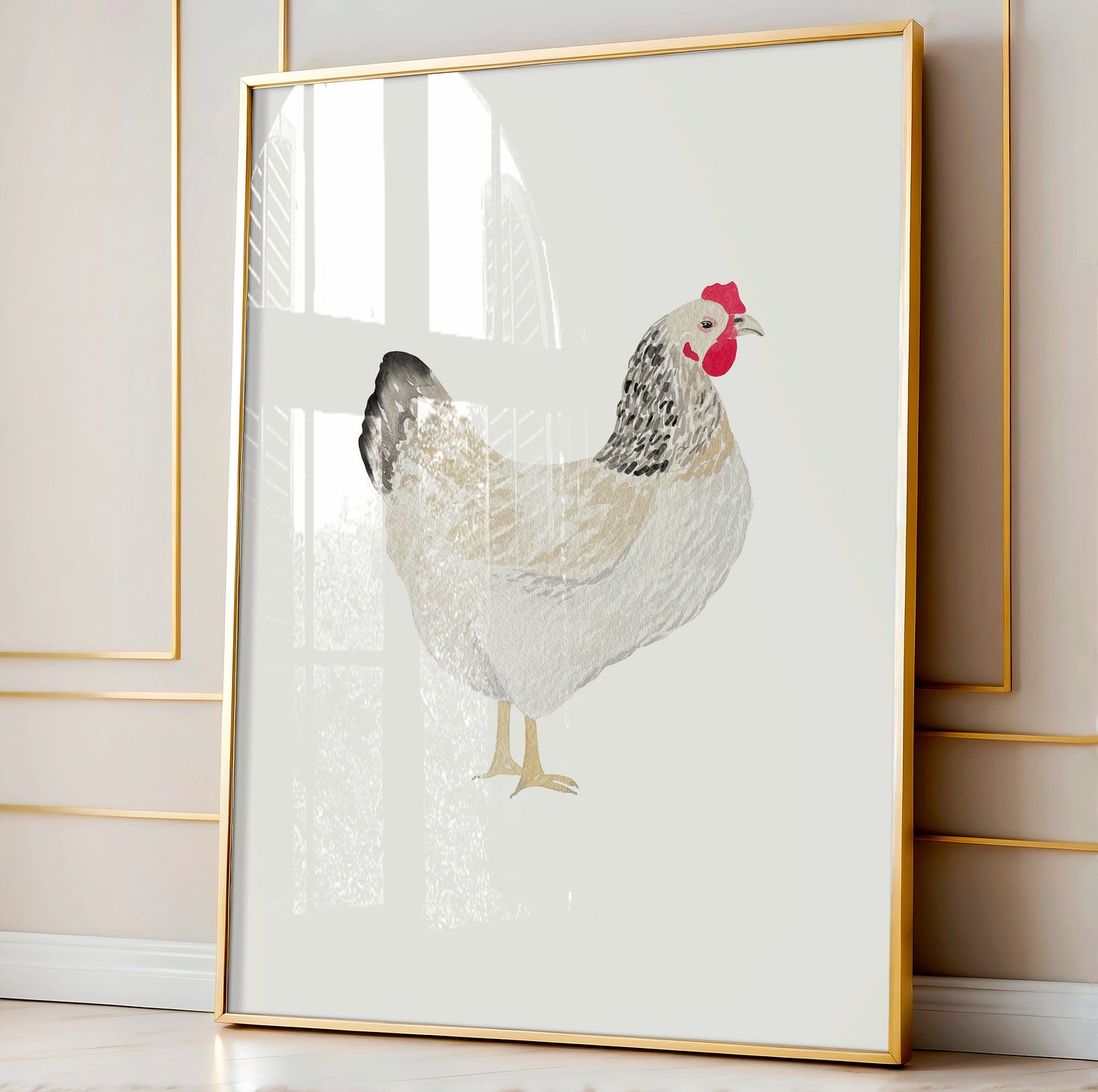 Digital Download White and Brown Chicken Watercolor