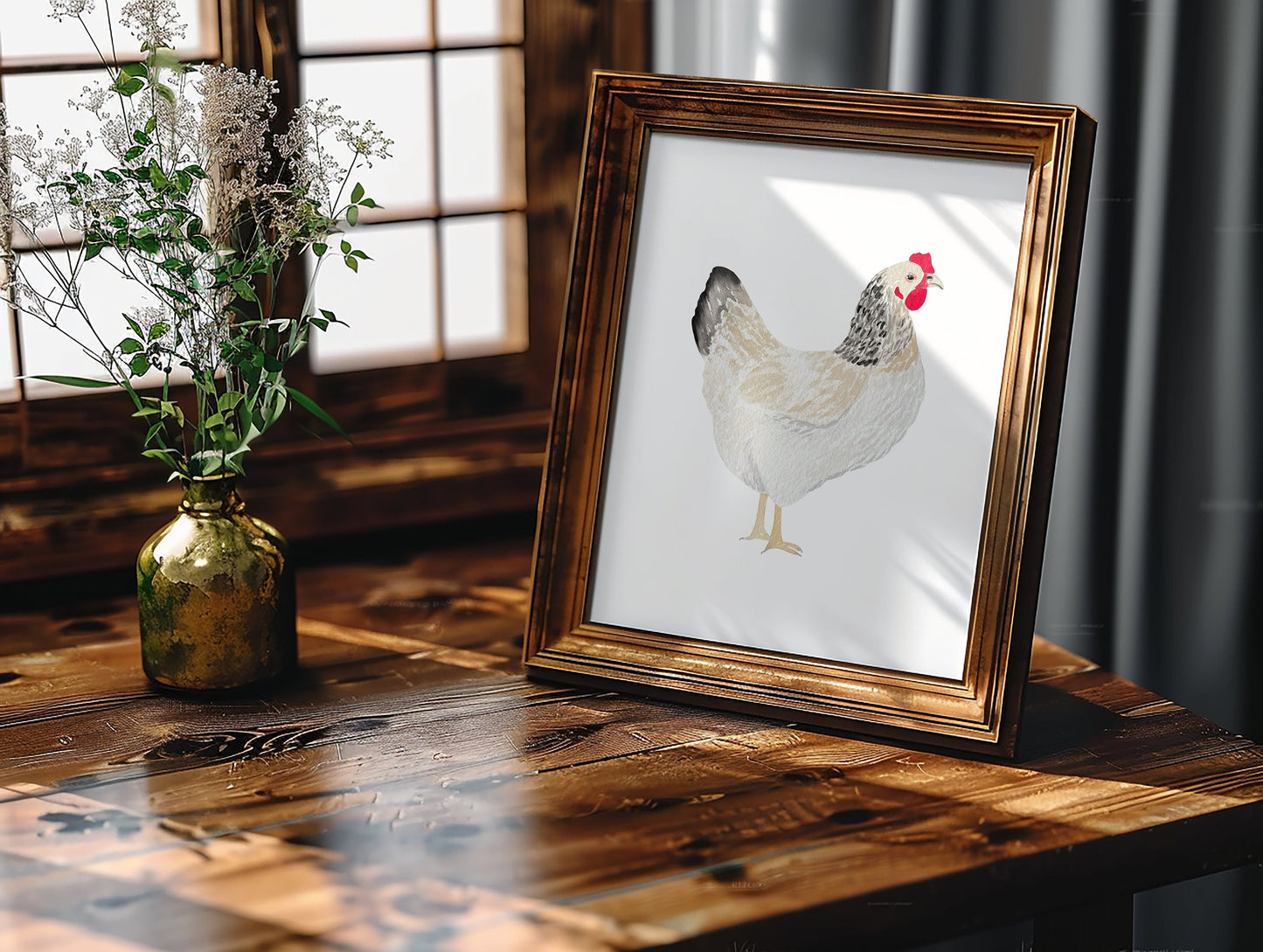 Digital Download White and Brown Chicken Watercolor