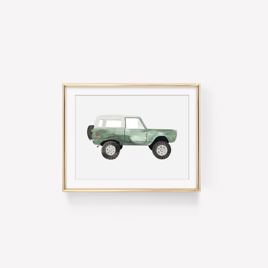 Vintage Light Green Ford Bronco Watercolor Art Print