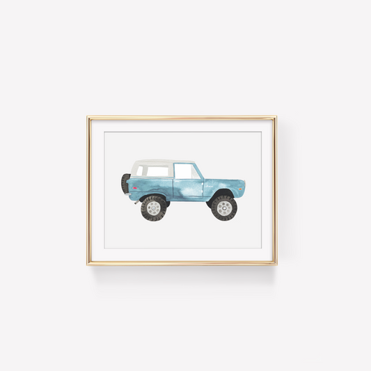 Vintage Light Blue Ford Bronco Watercolor Art Print