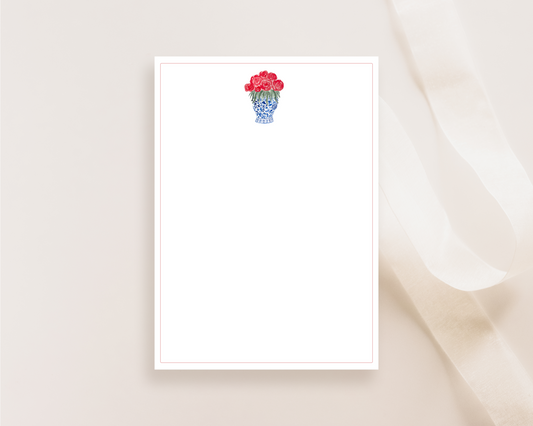 Pink Flowers/Ginger Jar Stationery Cards With Envelopes