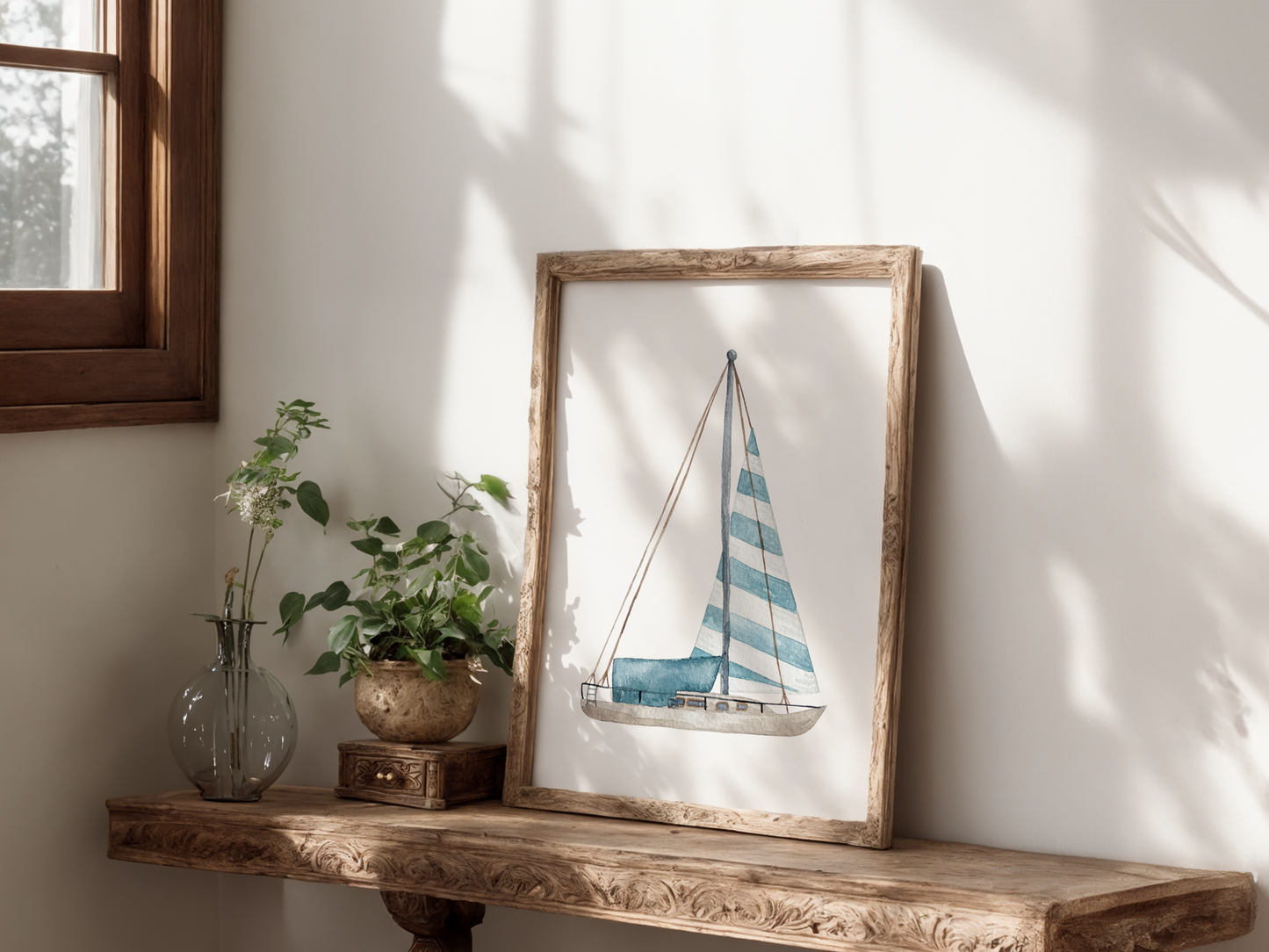 Blue Sailboat Art Print